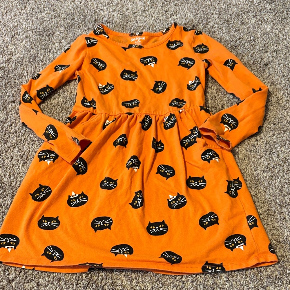 Cat & Jack Orange Dress with Black Cat Faces
